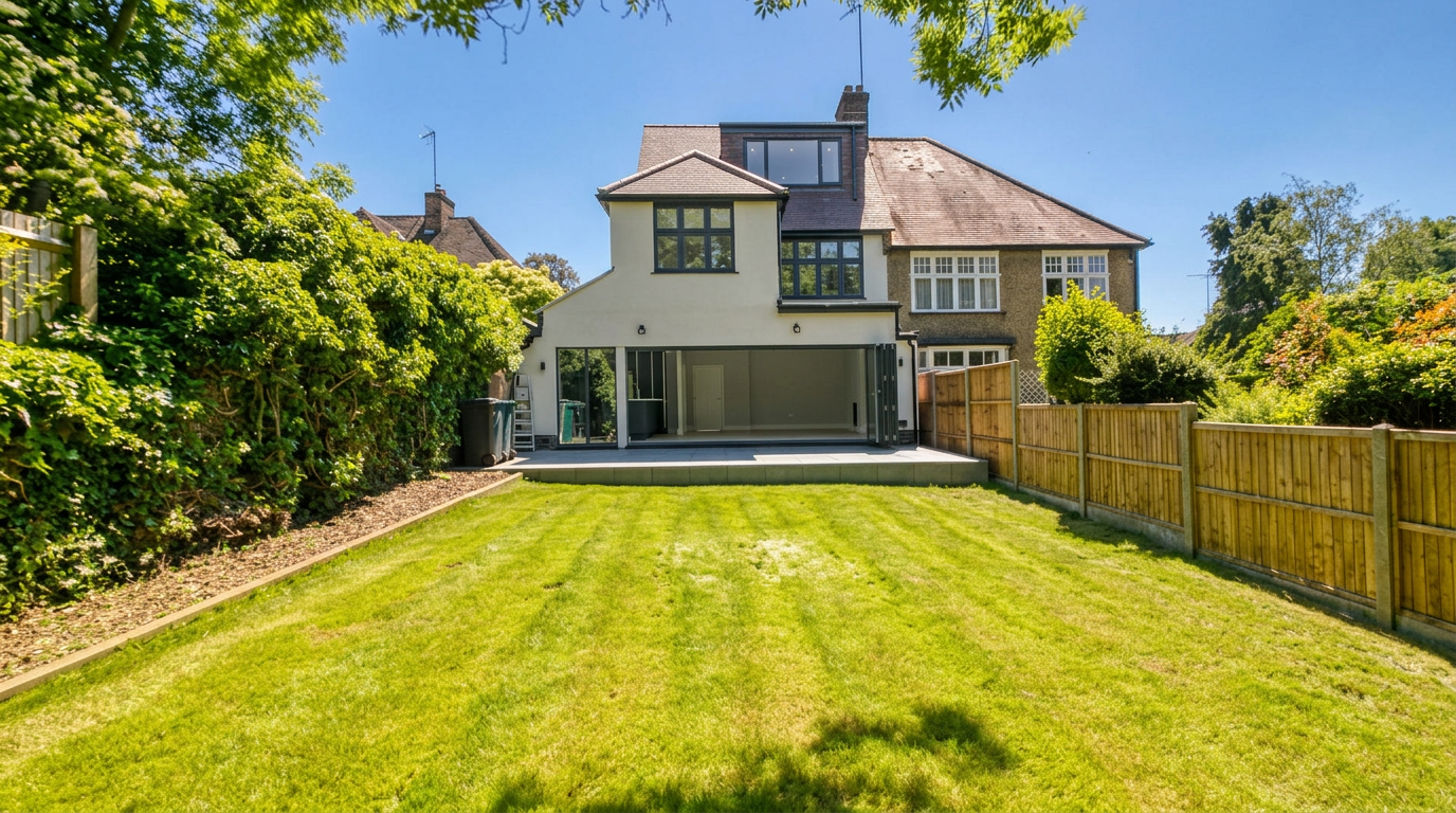 Completed rear extension with bifold doors on a Hertfordshire family home by J&Co Contractors